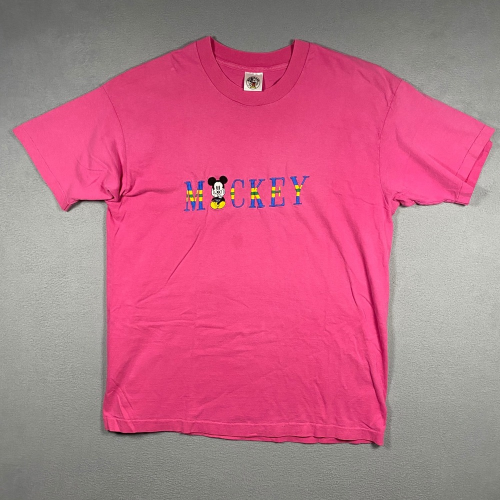 Vintage 90s Disney Mickey & Co T-Shirt OSFA Pink Embroidered USA Made